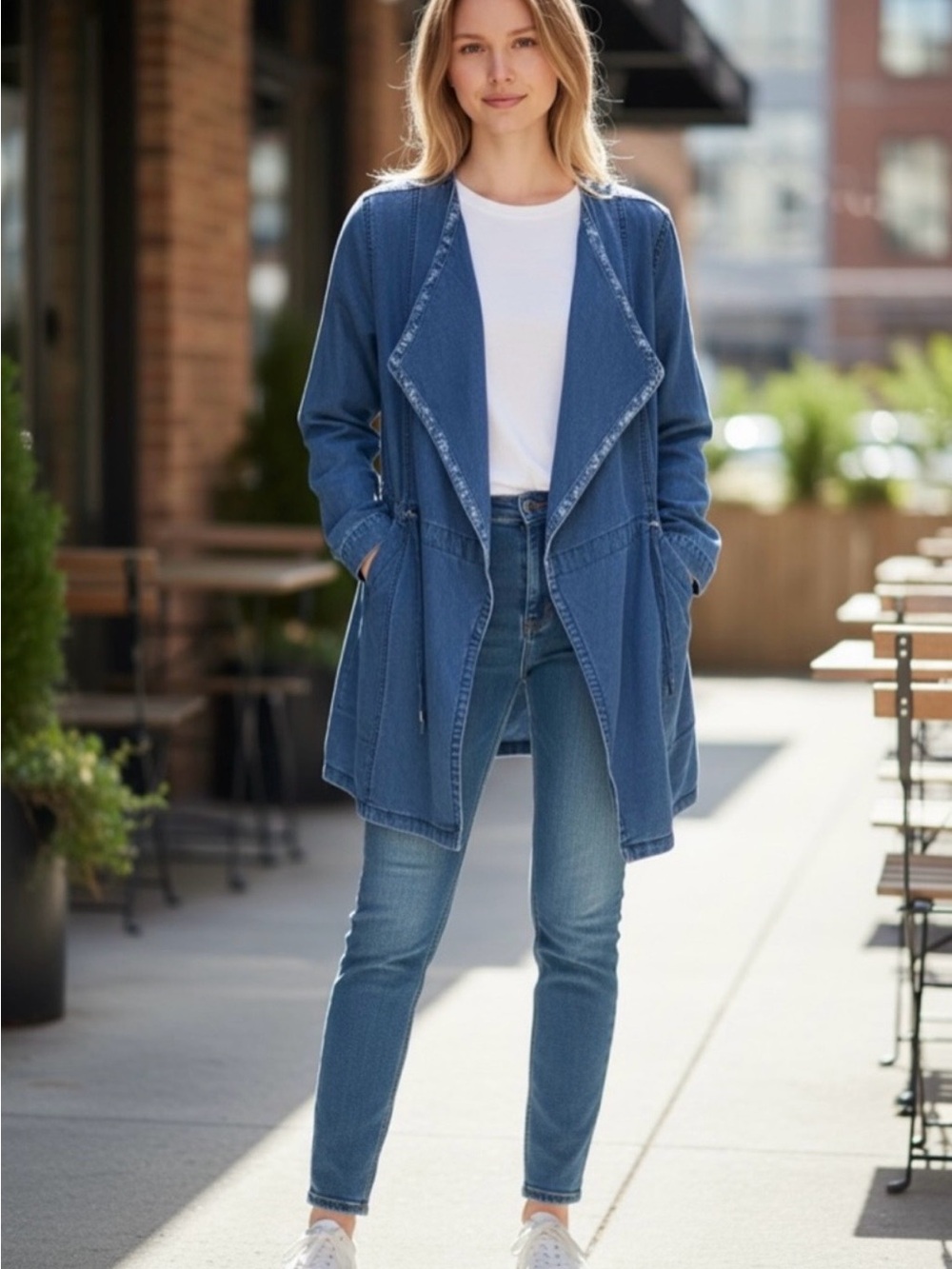 Anthropologie HEI HEI Asian inspired Denim Open Front Kimono Jacket Noragi Haori